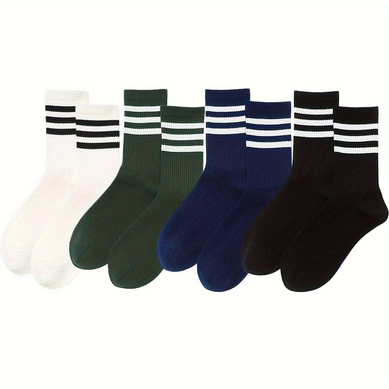 

5/10 Pairs Striped Print Socks, Sports Hip Hop Style Mid Tube Socks, Women's Stockings & Hosiery
