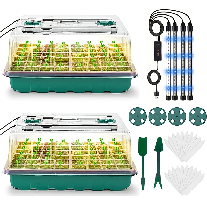 E-shop Grüner Keimbehälter mit Wachstumslampe, zwei Sets von stapelbaren 96-Fach-Plastikkeimentöpfen mit Smart-Timer, leichtes und langlebiges