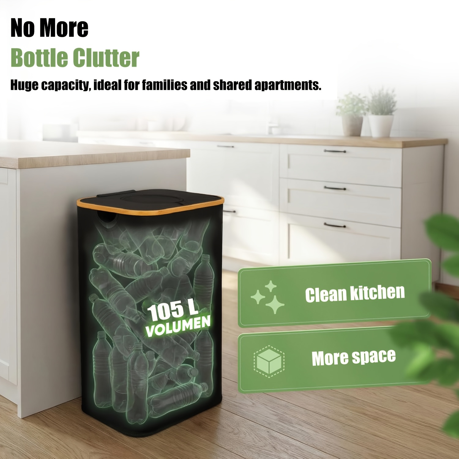 Tavaler 105l Waste Container, Durable Washable 900d Bottle & Can Bin With Carry Handles, Removable Inner Bag For Easy Collecting & Laundry