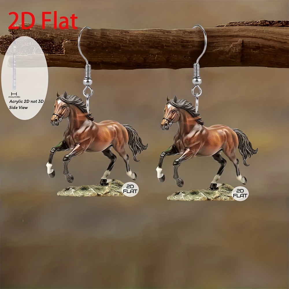 TEMU 2d Flat - Bronze Earrings Featuring A 2d Flat Design Of A Horse, Perfect For Fashion Jewelry, Party Favors, And Holiday Presents For