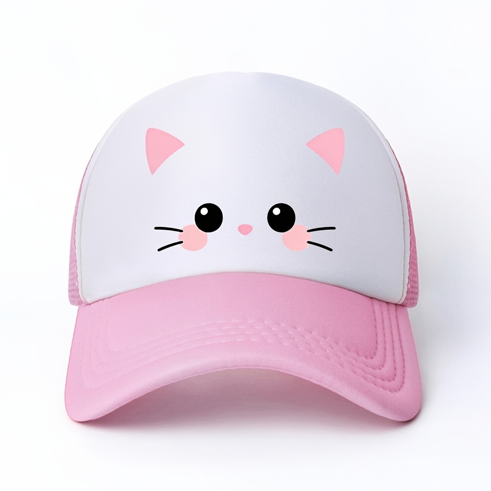 Image of 1pc Spring And Summer Sunshade Mesh Sponge Hat With A Cute Cat Print Baseball Cap