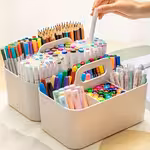 1pc Multifunctional Storage Basket with Handle, Easy to Organize Portable Pencil And Pen Holder Stationery Box, Oversized Pencil Case, Plastic Pencil Case Crayon Box, Transparent Marker Storage Box, Stackable Storage Box, for Art Crafts, PensOpen in new tab.