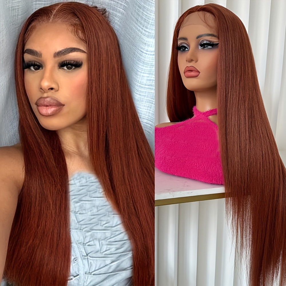 Ginger Synthetic Lace Front Wigs Pre Plucked Hairline Invisible HD Transparent 13x3.5 Straight Lace Front Wigs For Women 180 Density Reddish Orange Gi