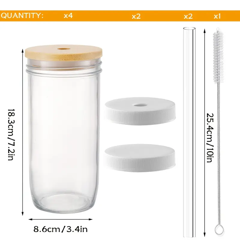 4pcs glass with bamboo lid straw 2 sealed lids reusable iced coffee cup travel mug holiday gifts Product details 2