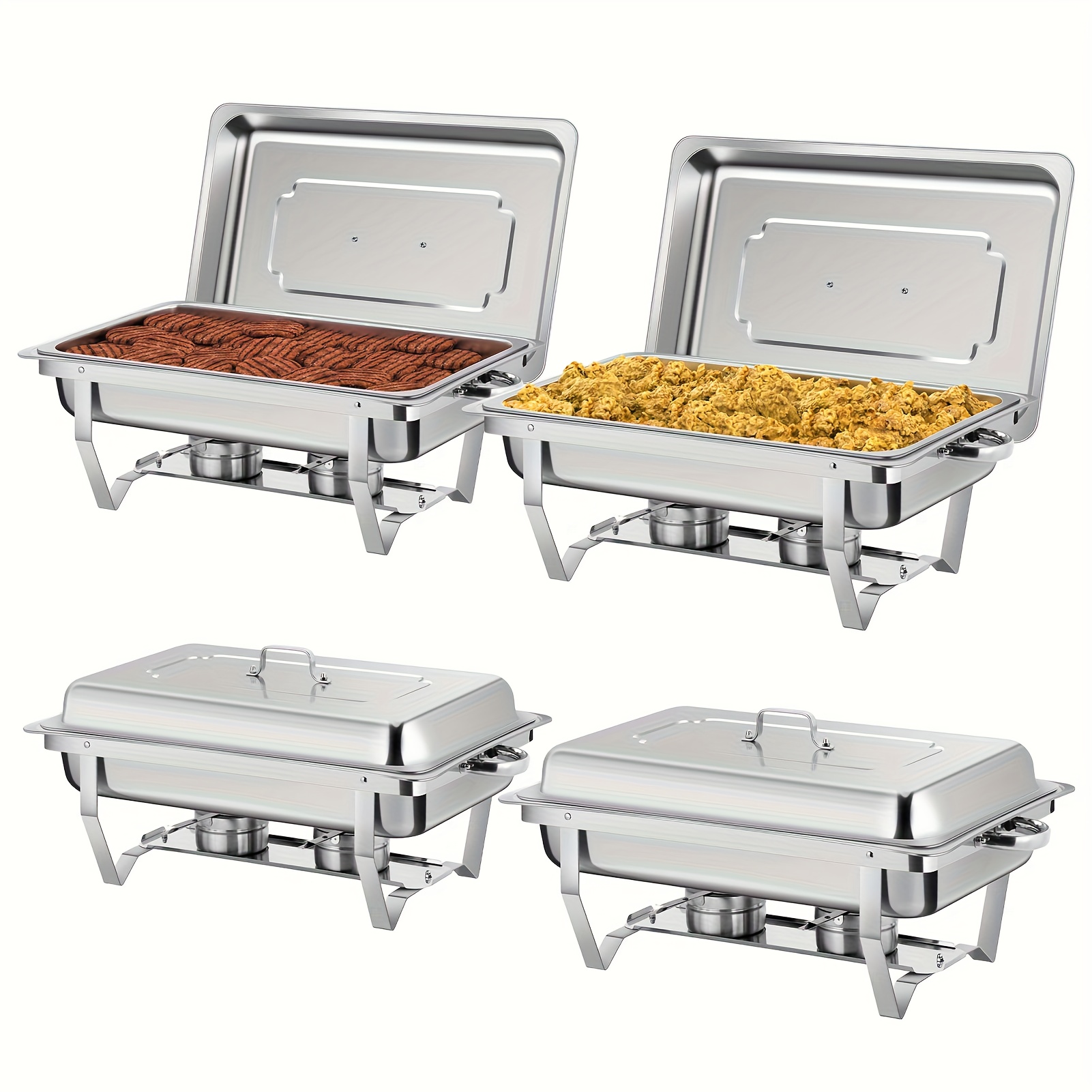4pcs/set 9.5 qt chafing dishes buffet silvery rectangular full size stainless steel catering chafer food warmer for banquet party catering supplies,   cooking, buffet setup, catering equipment, professional catering,   warmer,   chafing, sturdy construction, food warmer set, party hosts, restaurant owners Product details 4