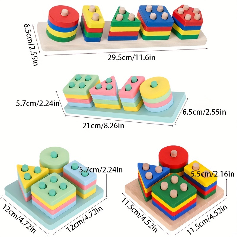 Montessori Geometric Shape Color Cognitive Matching Blocks - Temu