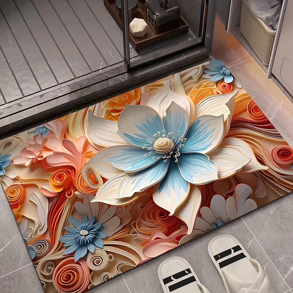 

luxury Feel" 1pc Quick-dry Diatomaceous Earth Bath Mat - 3d Oil Painting Design, Non-slip, Absorbent For Bathroom & Entryway