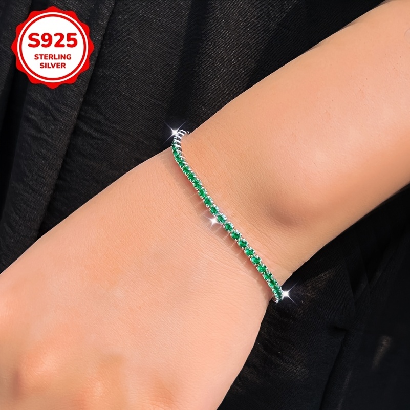925 Pure Silvery Green Tennis Bracelet for Women