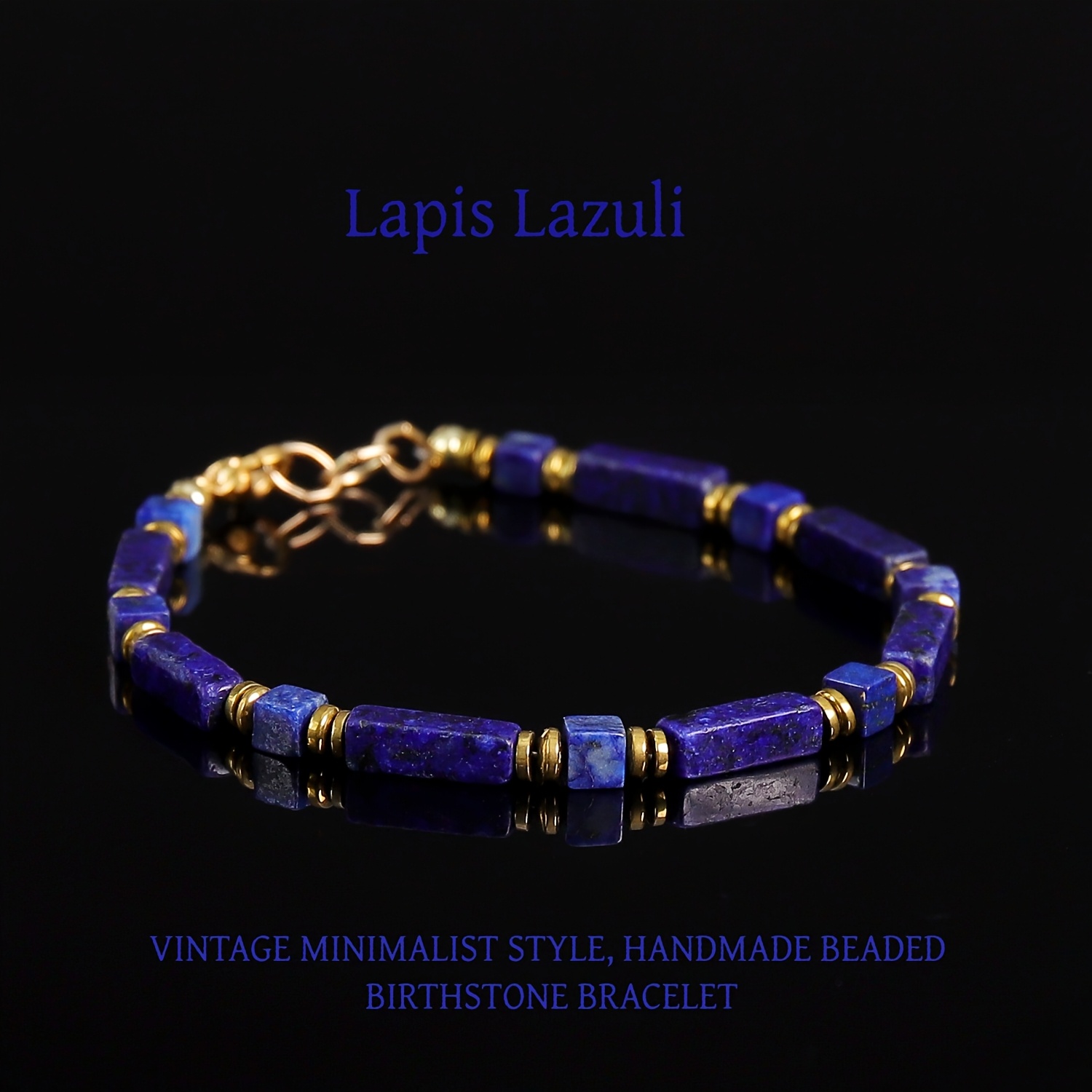 Vintage Rectangular Lapis Lazuli Men's Handmade Beaded Bracelet