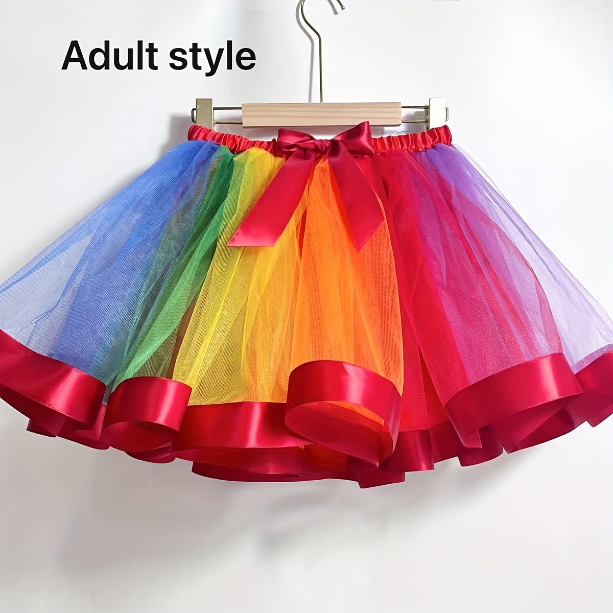 elegant adult size multi color tulle skirt wide red ribbon Temu