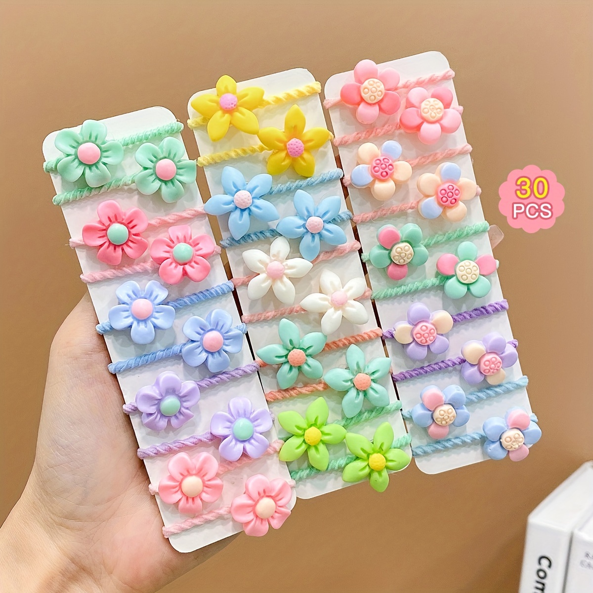 

30pcs Floral Hair Ties For Girls - Pvc, Mixed Colors, Everyday & Casual Wear