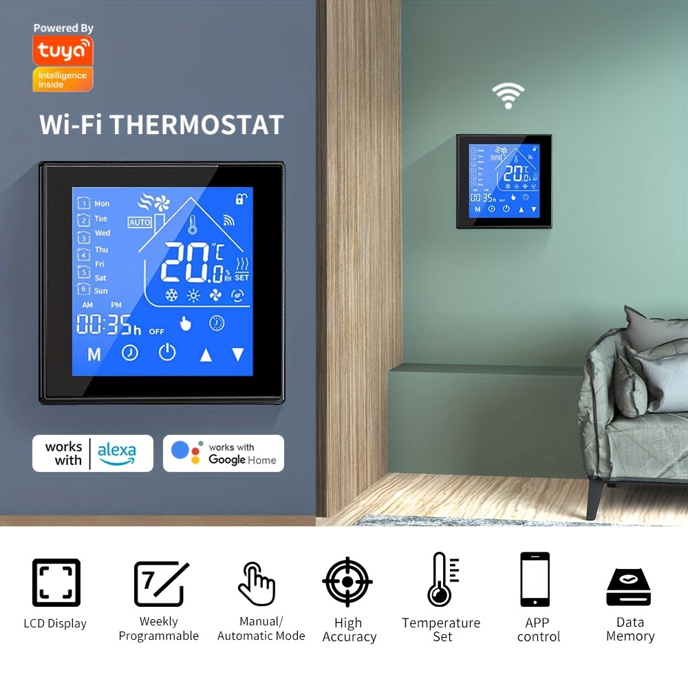 Tuya Smart WiFi Thermostat LCD Touch Screen Electric Heating Thermostat Digital Temperature Controller Supports Google Home Alexa Voice Control