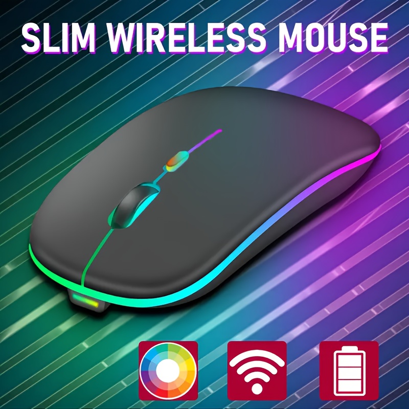 Wireless Portable Office Mute Wireless Mouse for Phone Tablet Laptop Computer Office Entertainment, Rechargeable Wireless 2.4G Dual Mode Mouse, Ergonomic RGB Ultra Thin Wireless Mouse, Type C Charging Interface, 4 Buttons, Compatible with Multiple Sy