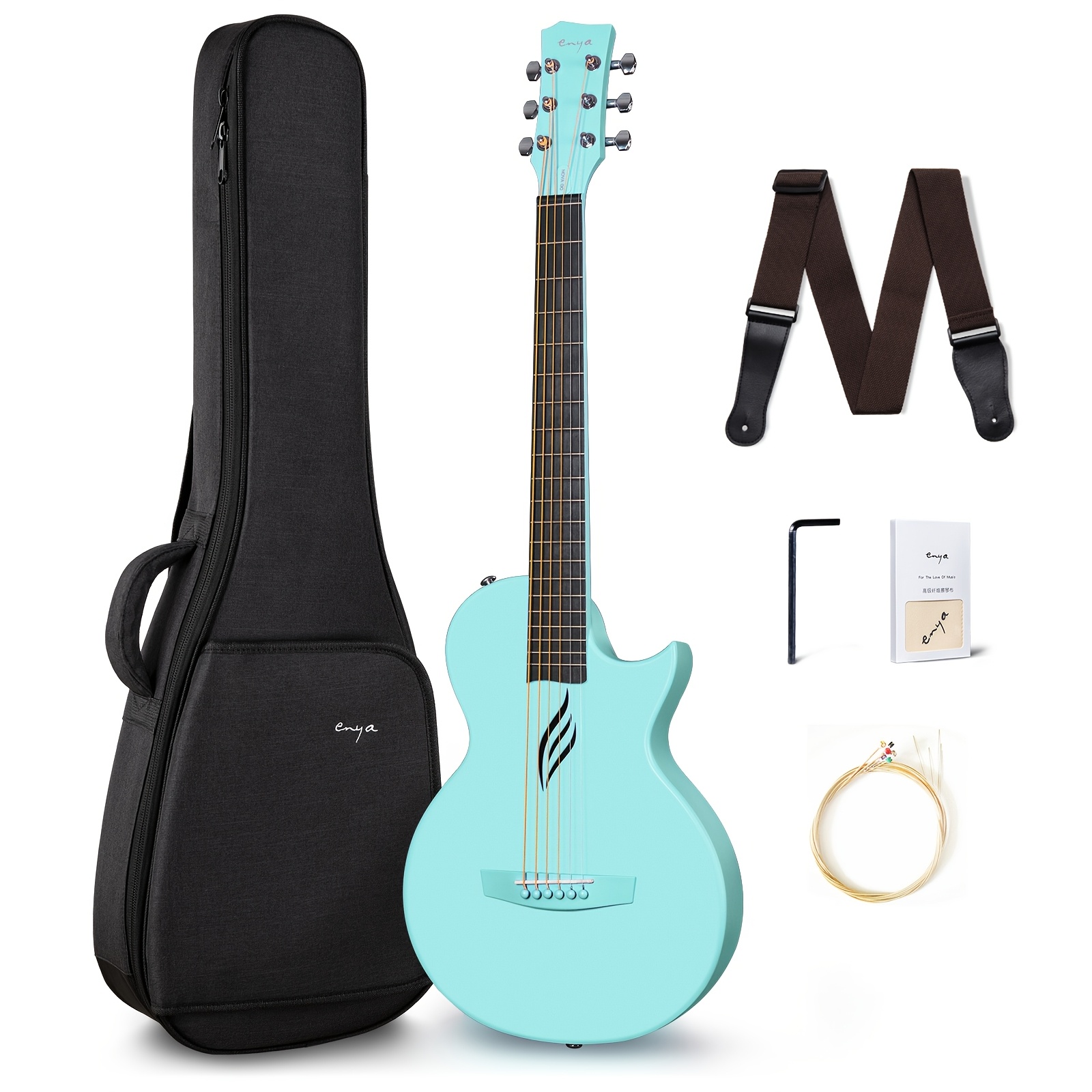 Enya Fiber Acoustic Guitar 1/2 Size For Adults & Beginners - Full Starter Bundle With Gig Bag, Strap, Strings & Cloth | Travel-friendly Guitar Suitable For Learning, Practice & -the-go Performances