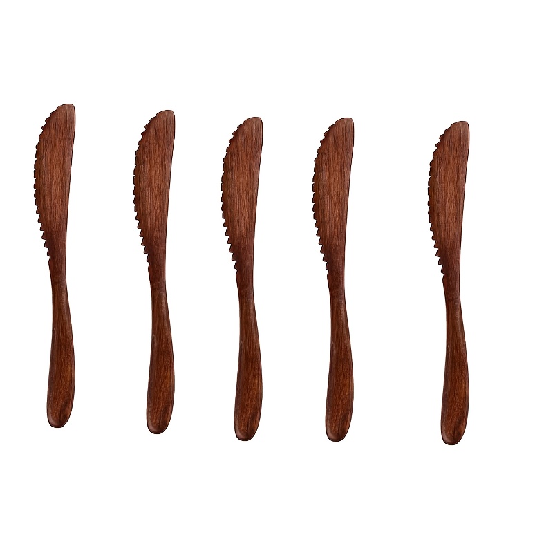 Image of A 5pcs Set Of Wooden Serrated Utensils, Perfect For Desserts, Ideal For Spreading Cheese, Peanut Butter, And Jam - A Great Kitchen Tool For Home, Restaurants, And Picnics