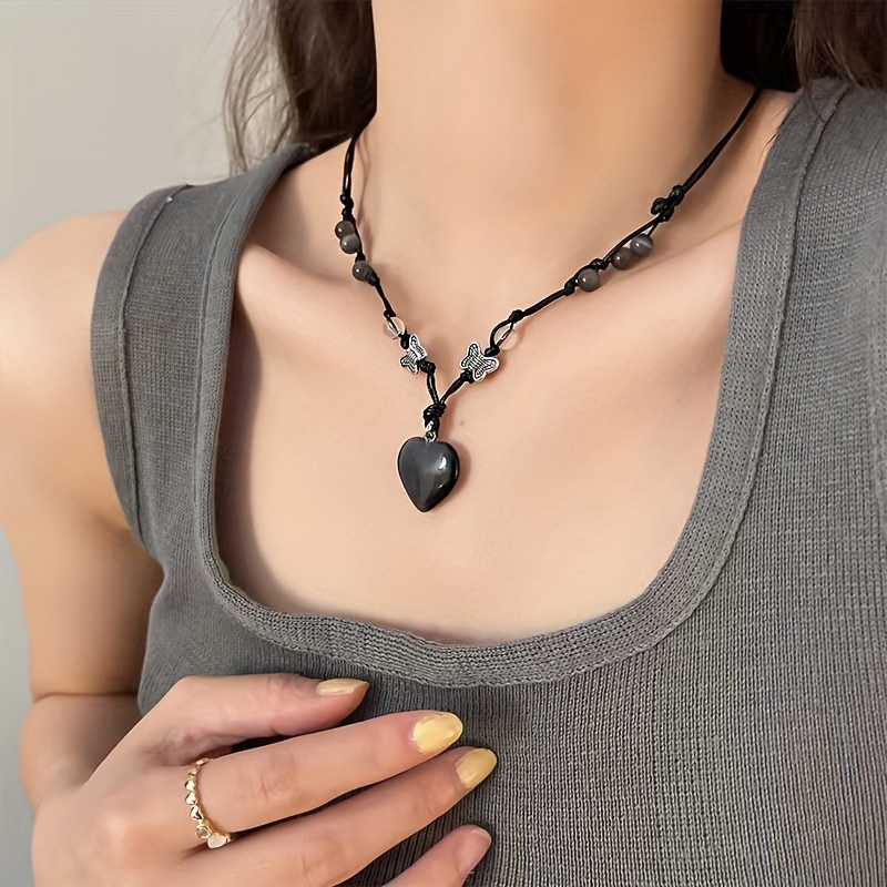 

Bohemian Minimalist Black Heart Pendant Necklace Alloy Neck Jewelry Decoration Ornament