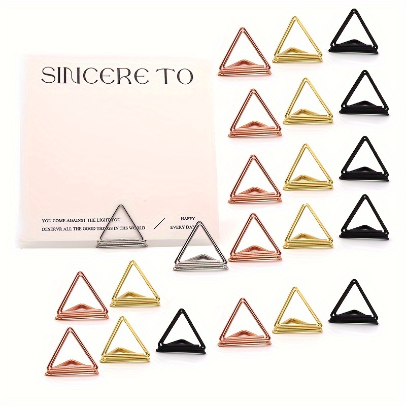 a set of 10 triangular card holders for hotel table numbers desktop notes vertical golden message clips postcards wedding photos and rose gold clips