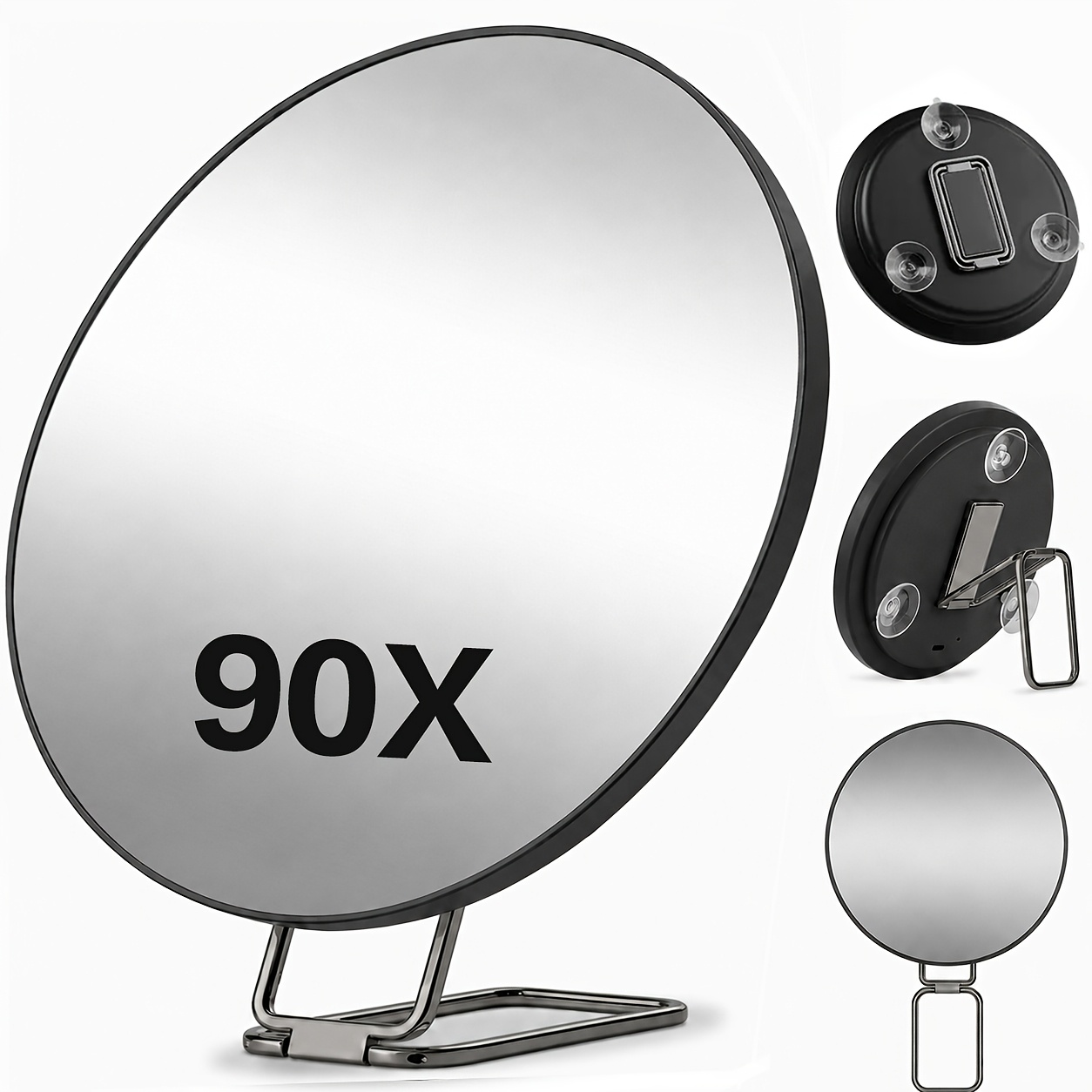 TEMU 90x Handheld Magnifying Mirror With Stand - As Single Mirror Model Or With Tweezers And Beauty Scissors Set, Suction Cup Bathroom Vanity Mirror,
