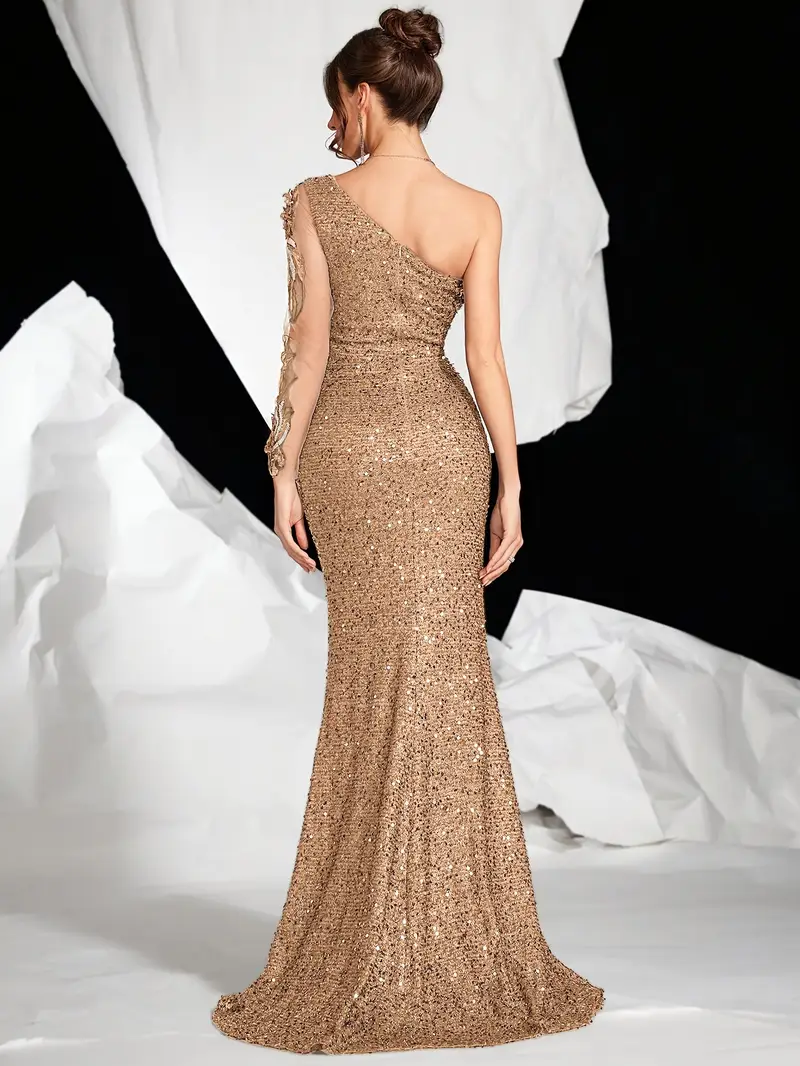fashion sequin one shoulder long sleeve evening gown 3d - Temu fashion sequin one shoulder long sleeve evening gown 3d - Temu