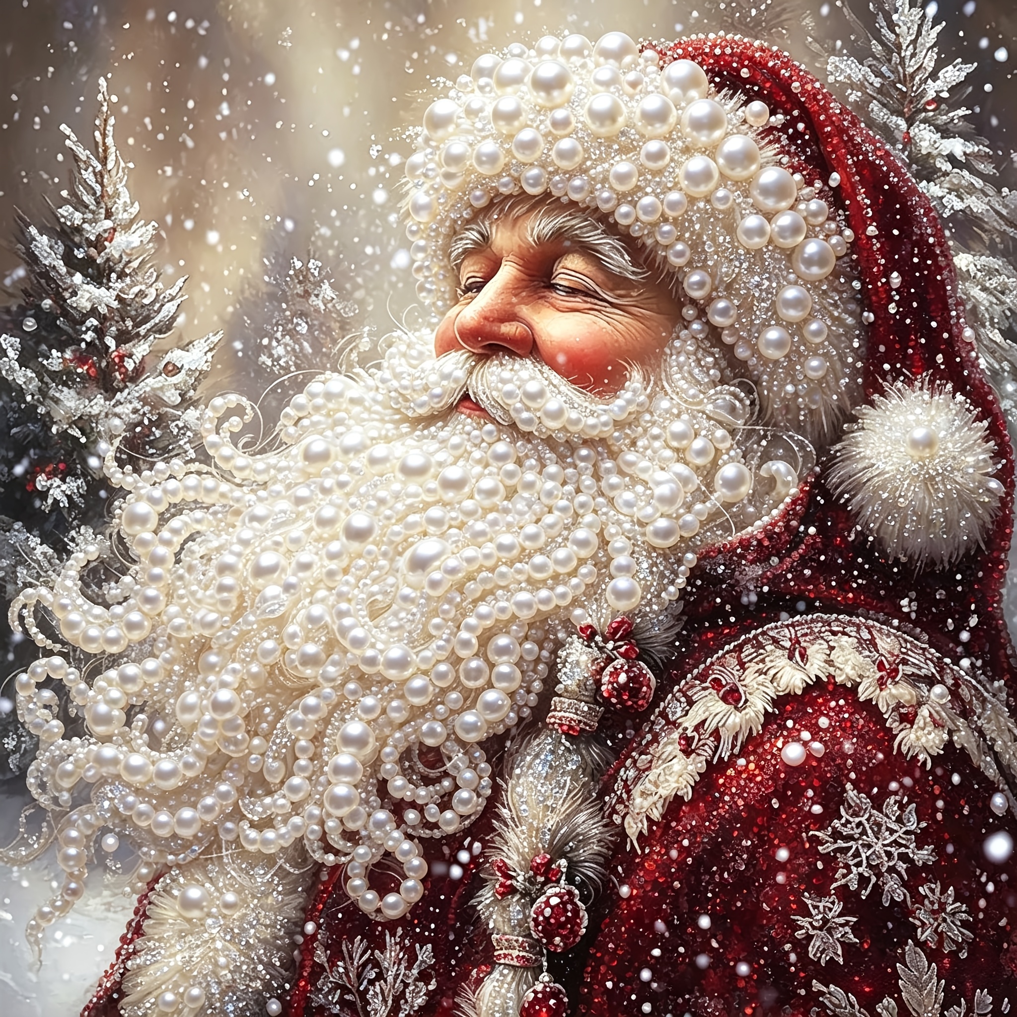TEMU Nouvelle Peinture d'Art avec de Père Noël à Moustache en Perle, Art sur Toile Créatif Cadre, Fait Main avec Collage de , Convient pour la