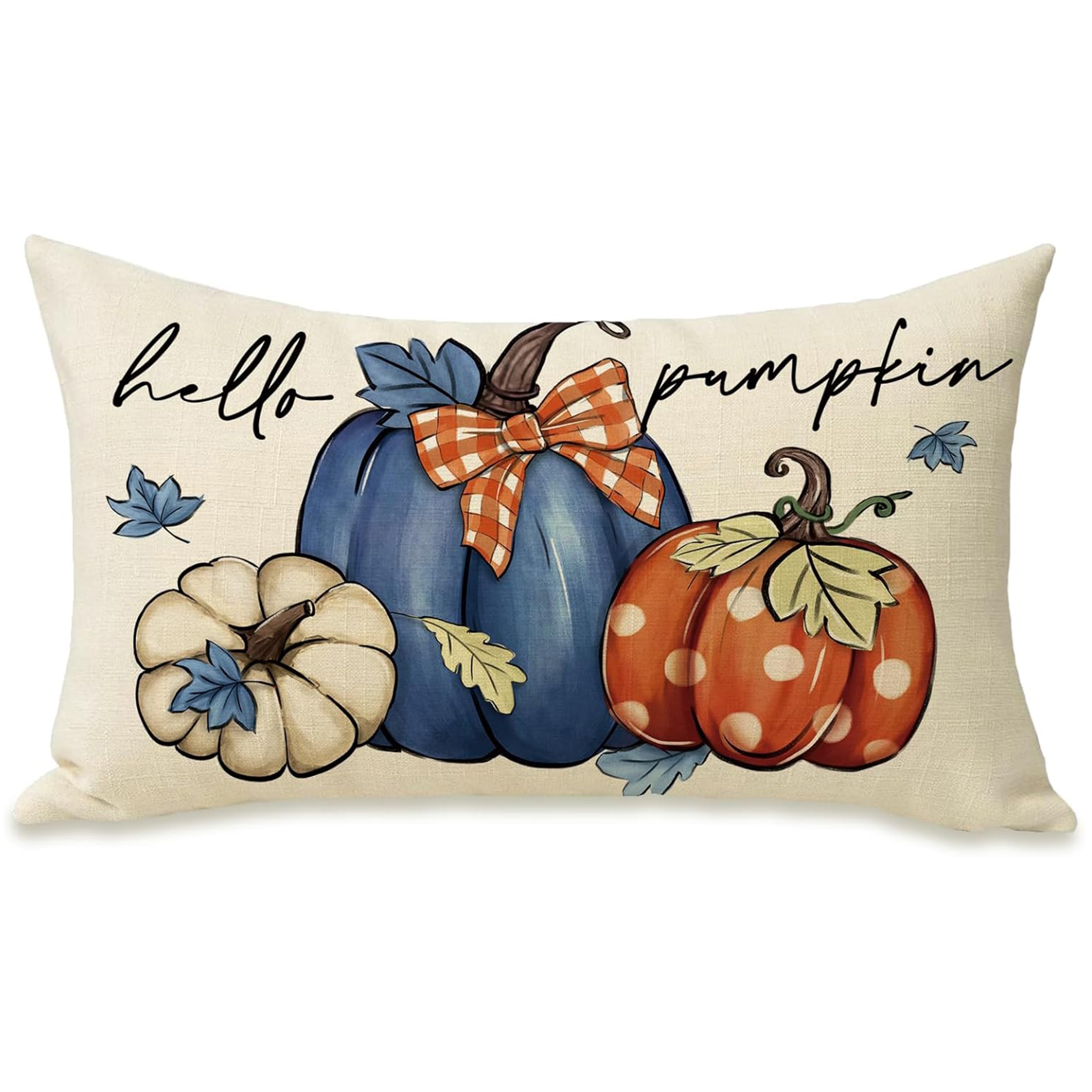 

Fall Decorative Throw Pillow Cover 12x20 - Autumn Blue & Polka , , Zip Closure For Sofa And Outdoor Use, Thanksgiving