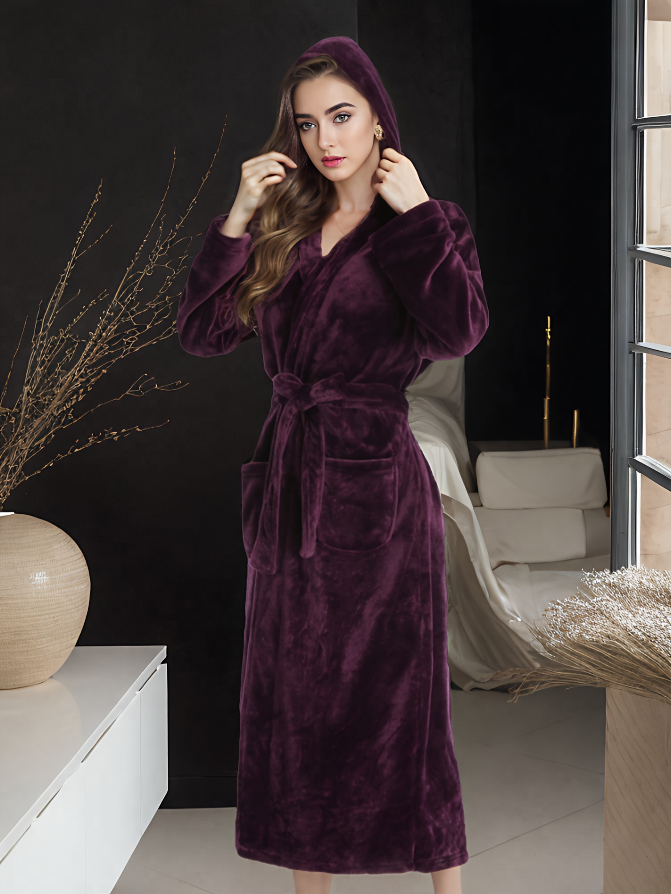 chinese dress ladies Dressing Gown for Women with Hood, Fluffy Super Soft Flannel Long Bath Robe  with Pockets, Perfect Loungewear Gifts for Mum Ladies (TYP-1,XX-Large) at  Amazon Women's Clothing store main image 0