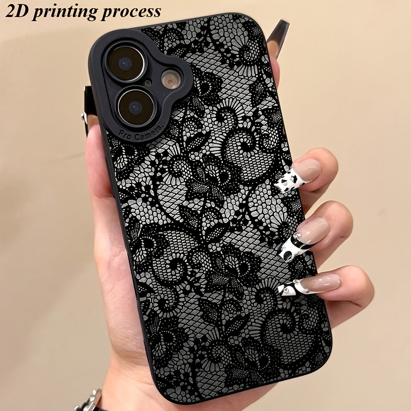 Image of Phone Case: 1 Exquisite Lace Flower Trendy Pattern Angel Eye Frosted Full-coverage Tpu Lens Phone Case, Suitable For Iphone 17 16 15 14 13 12 11 Pro Max Xs Xr 8 7 Plus