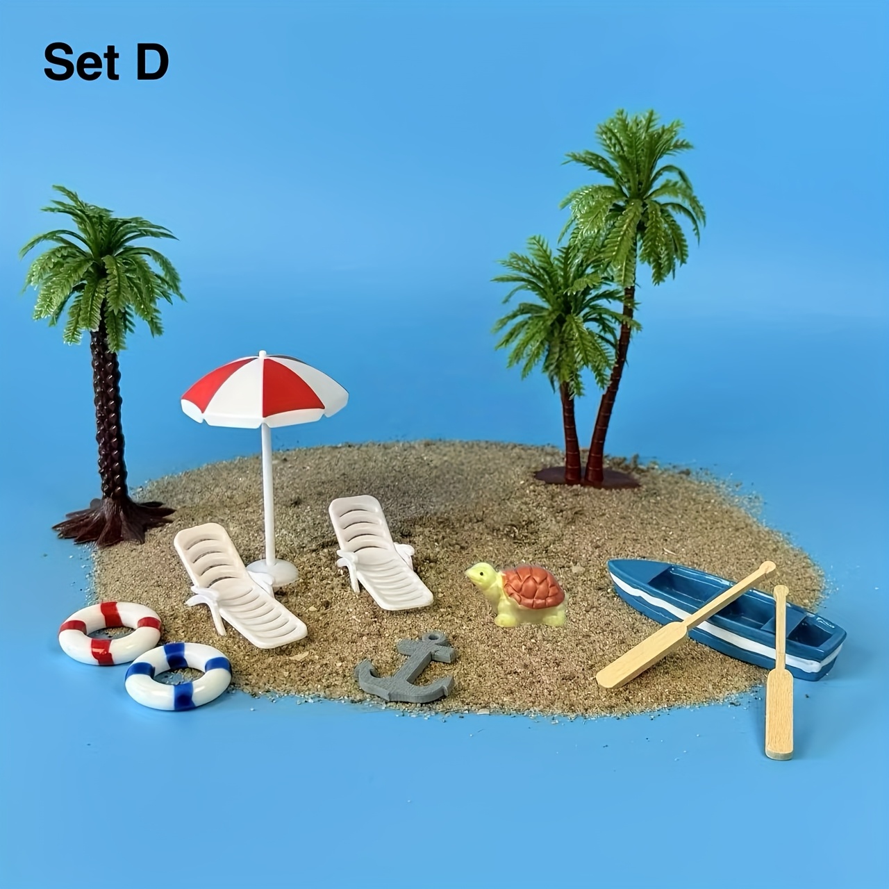 Set Of 12 Miniature Beach Decorations, Including A Small Umbrella, Chair, A , A Boat, And Items For Sand Table Scenes, Perfect For Vacation Home Decoration And Photography Props