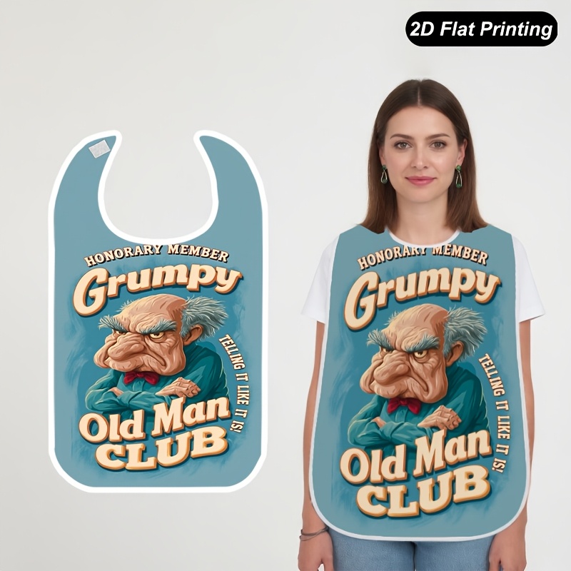 TEMU 1pc 2d Flat Old For Print Printed Bibs Fashionable Adult And Elderly Crumb Catcher For , Tableware Elements, Fun Pattern, Stylish Bib, Durable