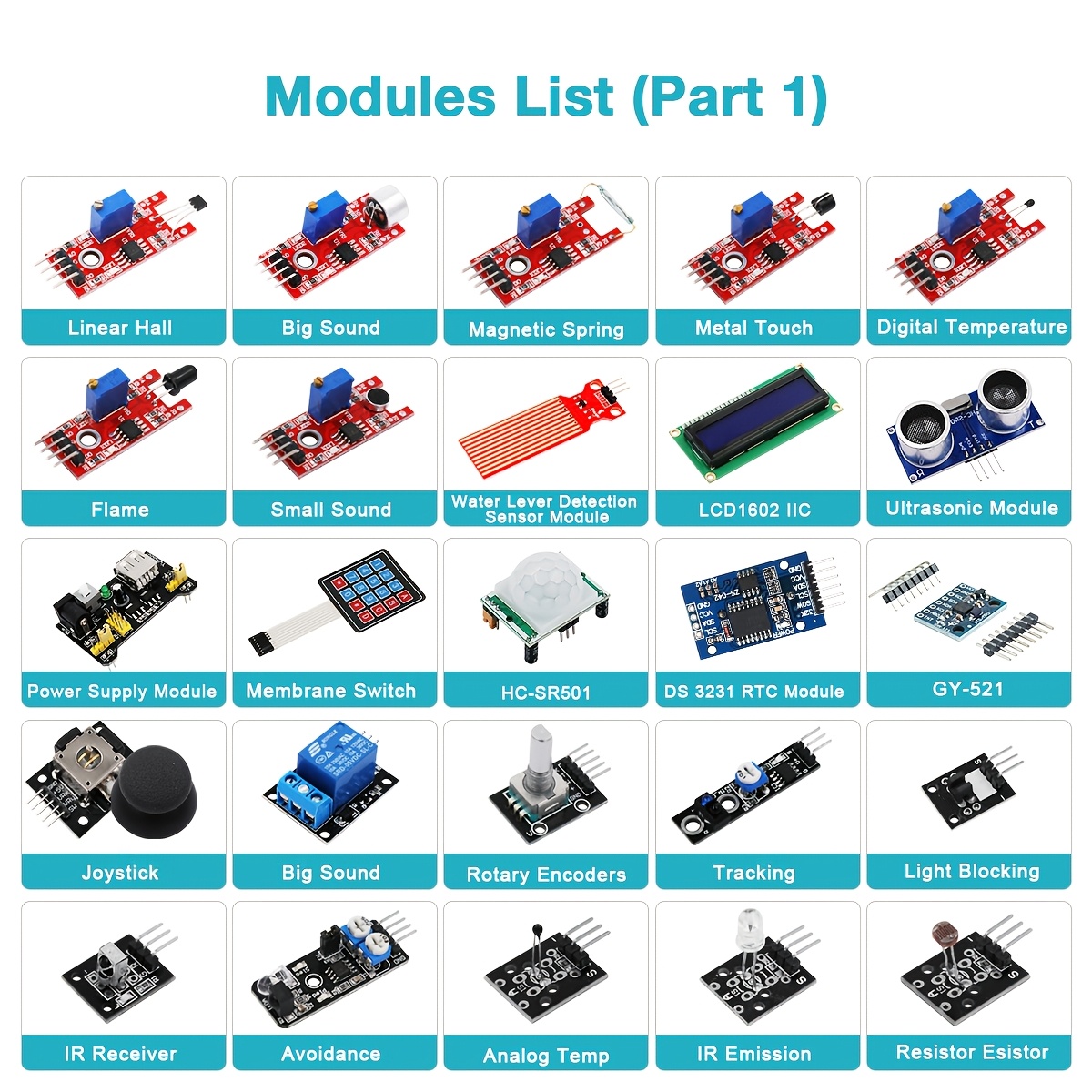 набір стартовий 45 в 1 модулів, 16 видів, для  , краще, ніж 37 в 1 з коробкою, сумісний з a-duino r3/   проектом Опис товару 1