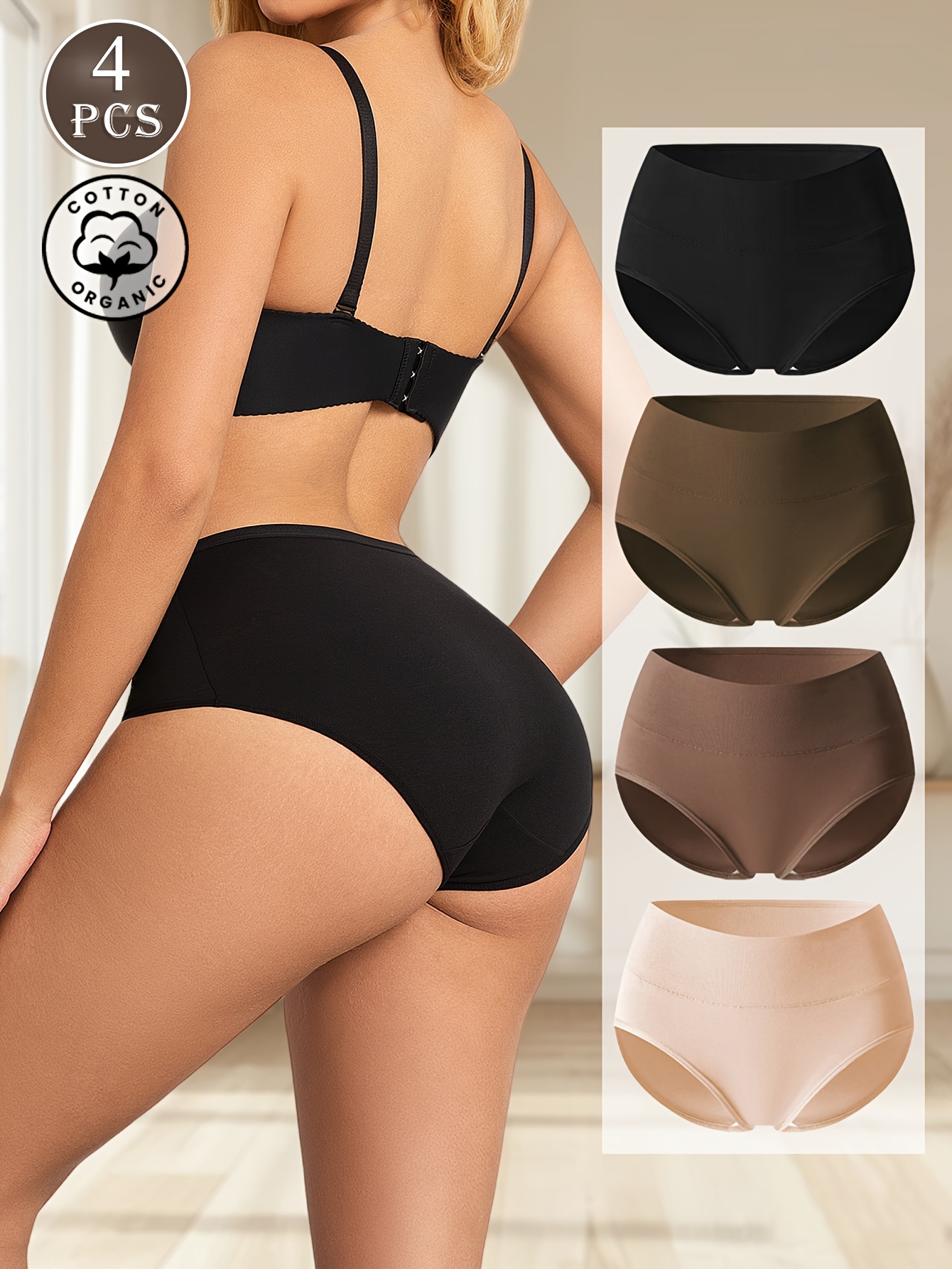 4pcs Women S High-Waisted Seamless Underwear - Soft, Breathable & Non-Visible Panties in Black, Brown, Beige & Light Pink,  able & Supportive for Casual Attire, High Waisted Underwear, Everyday  ,  , Highelasticity Fabric
