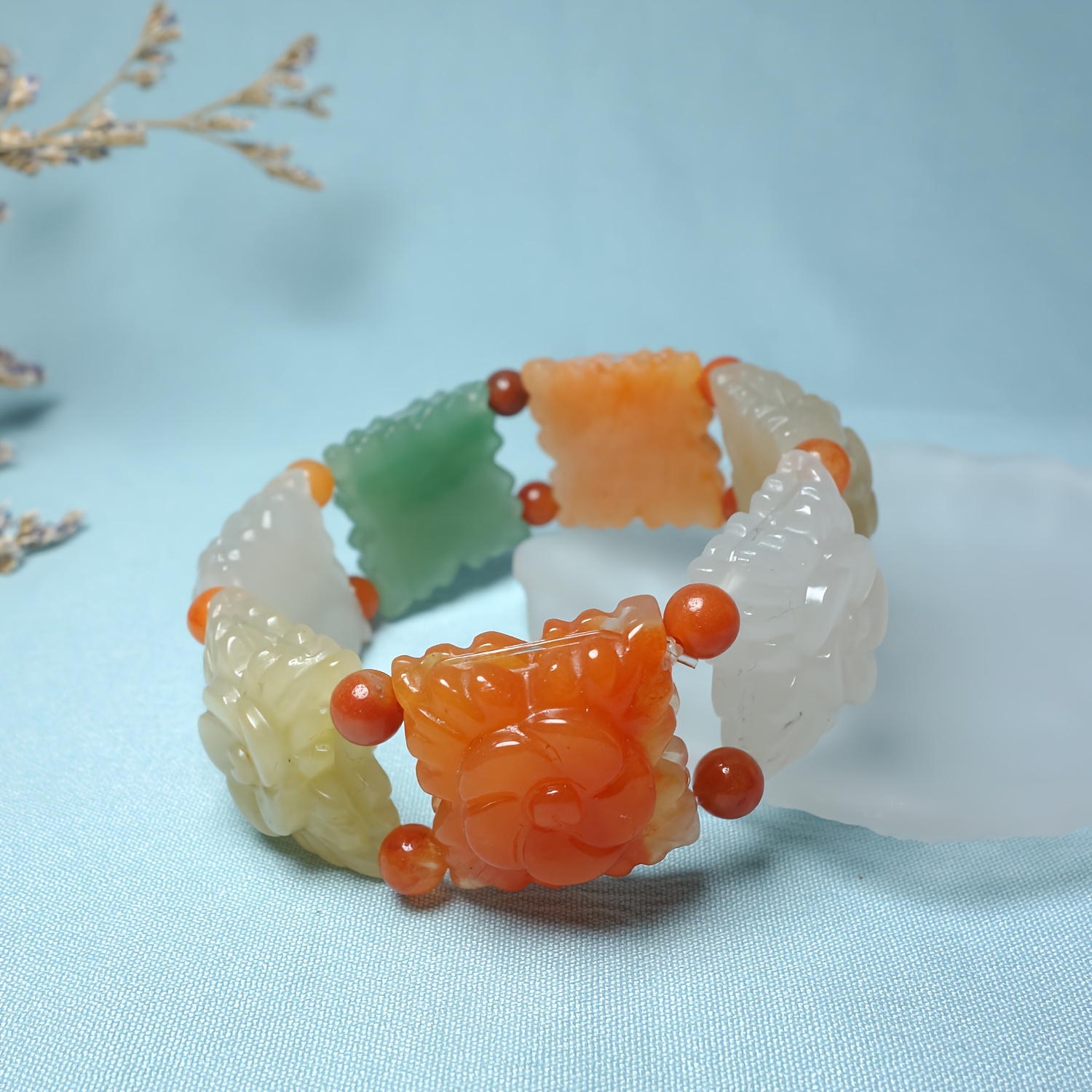 

Natural Jade Bracelet Multi-color Hand Tag For Men And Women Hand Tag Bracelet Best Gift Exquisitely Carved Flower Hand Tag