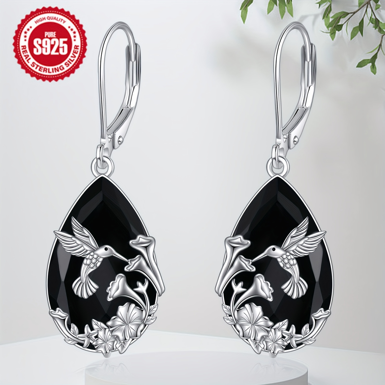 TEMU Hummingbird Earrings S925 Sterling Silvery Black Pendant Earrings, Perfect Gift For Women, Birthday Gift, Ideal For Holidays
