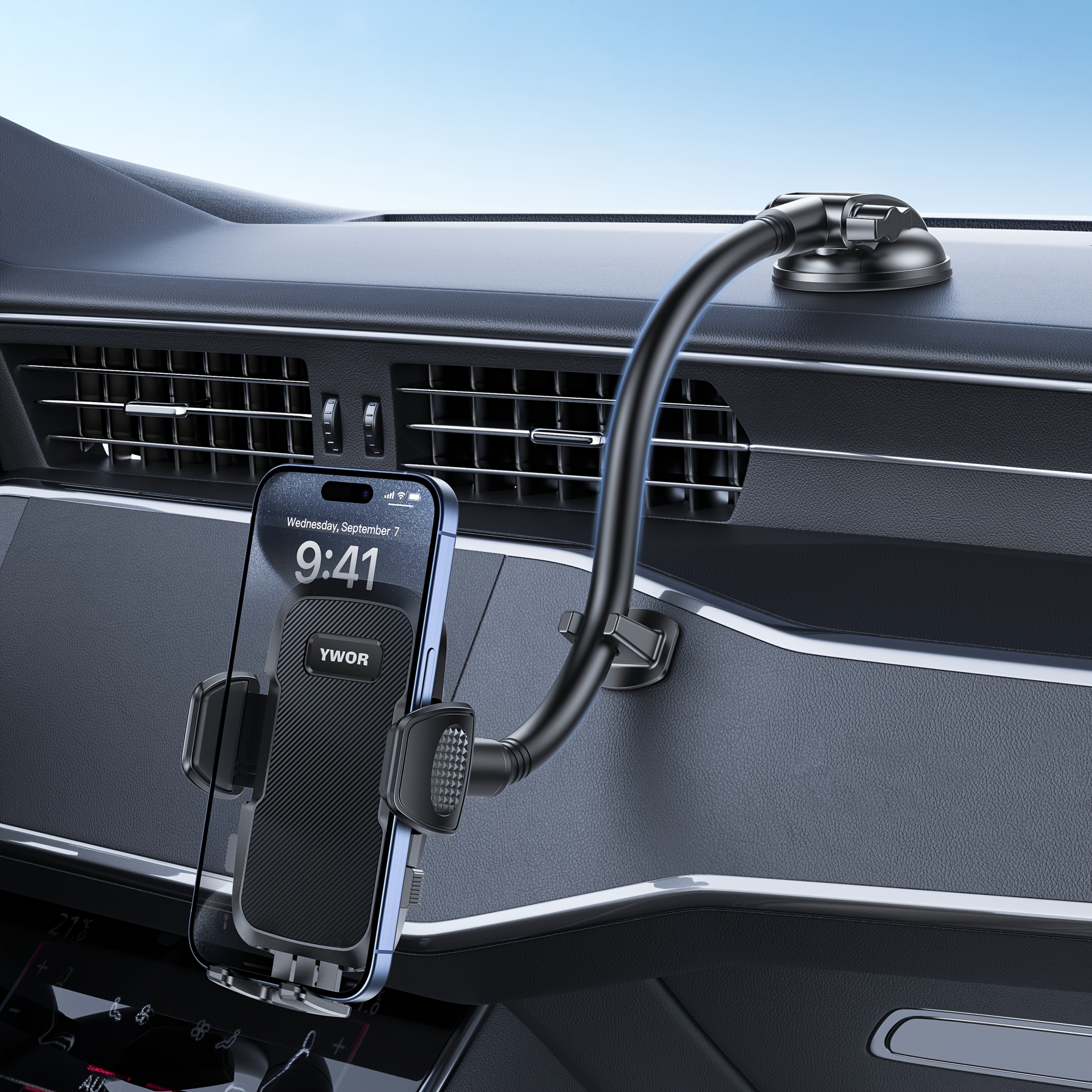 Image of Ywor Car Gooseneck Phone Holder Heavy Duty Dashboard Mount, Flexible Long Arm, Anti-shake , Solid Suction Cup Holder For All Cell Phones