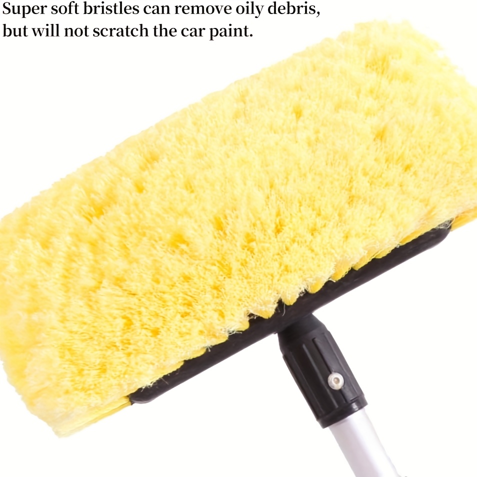 TEMU Car Wash Brush With 12ft Long Handle | Car Washing Brush With Hose Attachment | 12-inch Soft Bristle Brush Cleaning House Siding, Car, Truck, Suv, Boat, Rv, Solar Panels, Yellow