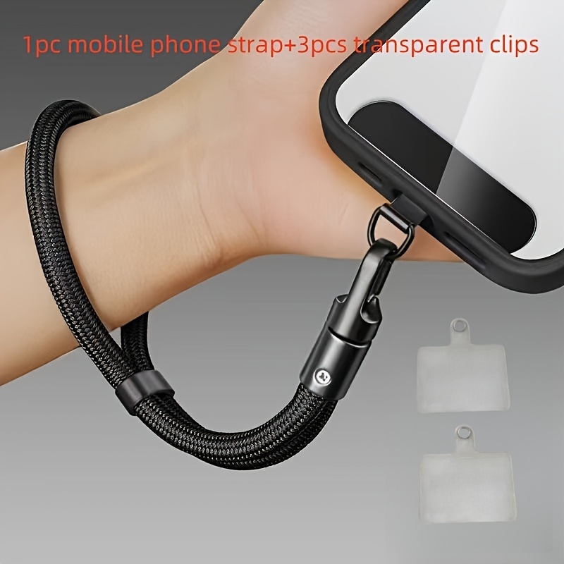 TEMU 1 Cavo per telefono + 3 Clip, Cordino regolabile in nylon e cinturino da polso, Clip a 360簞, Universalemente compatibile, Facile da trasportare