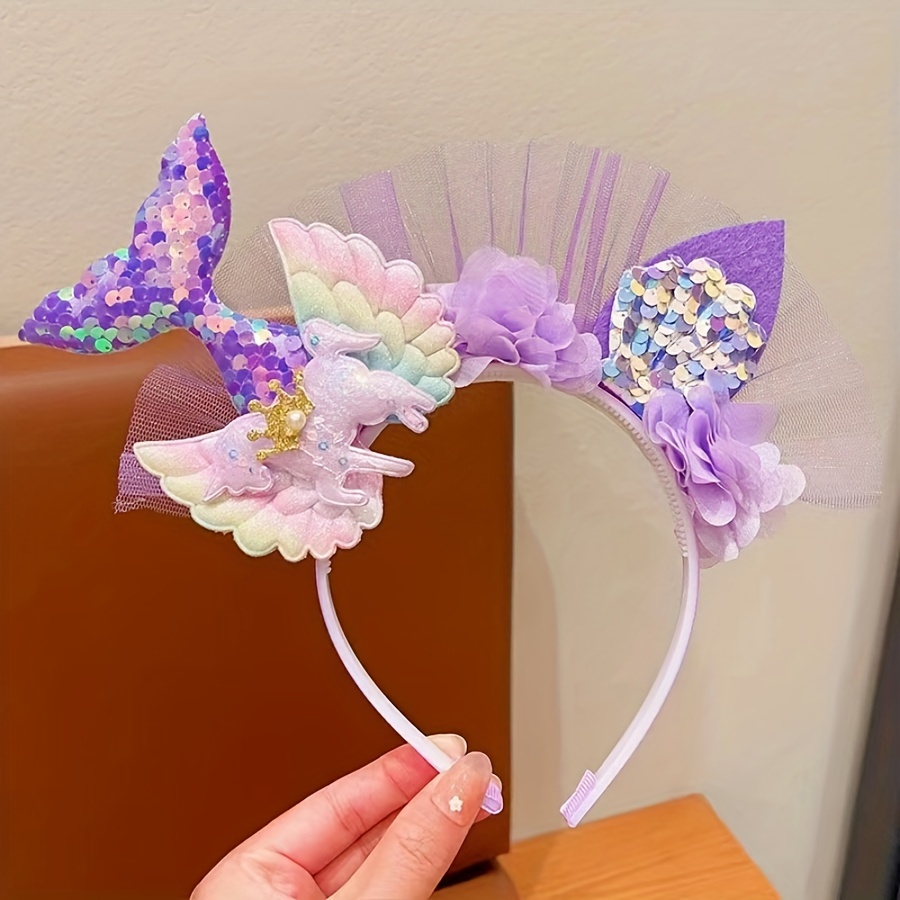 

1pc Of Colorful Fish Tail Hairpin Headband For Girls, Featuring Sequins, Shells, And Floral Decorations, A .