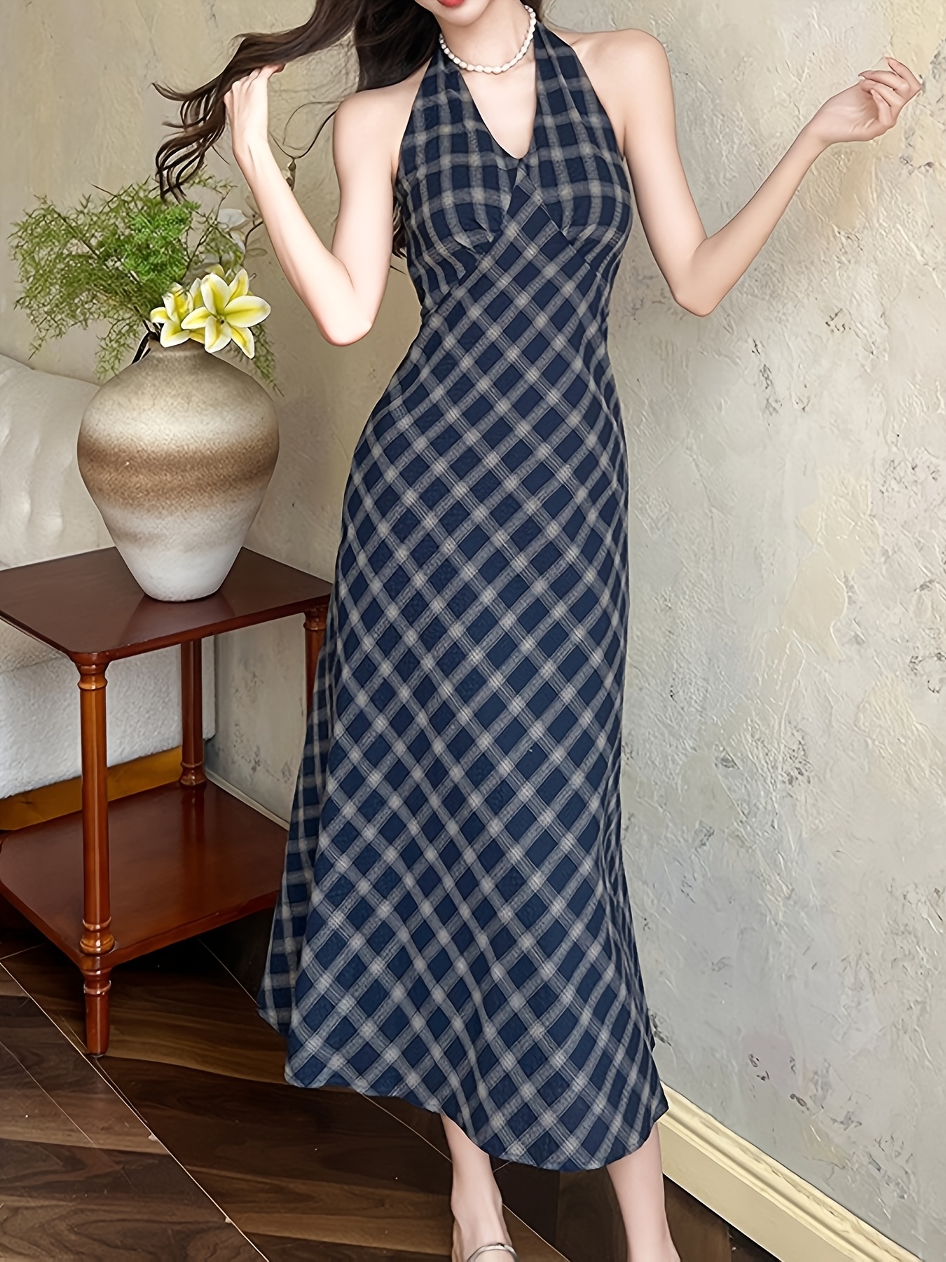 slip dress korean style halter neck diagonal cut Season:SPR26