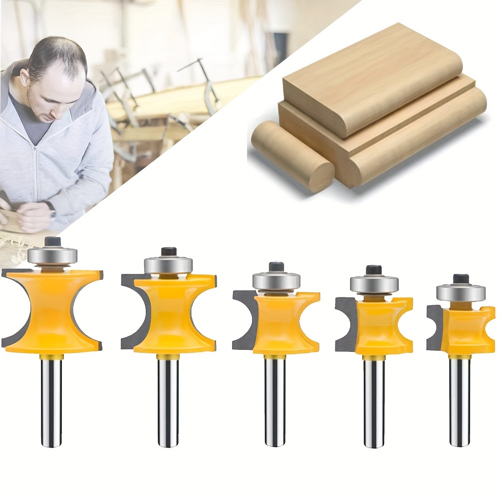 

Shawty 5pcs Router Bit Set Woodworking Cutter 1/4 Inch Shank, Half Round Bearing Bullnose Milling Cutter Bits, Carbide Tipped Cutting Ball Blade 1/8" 3/16" 1/4" 5/16" 3/8