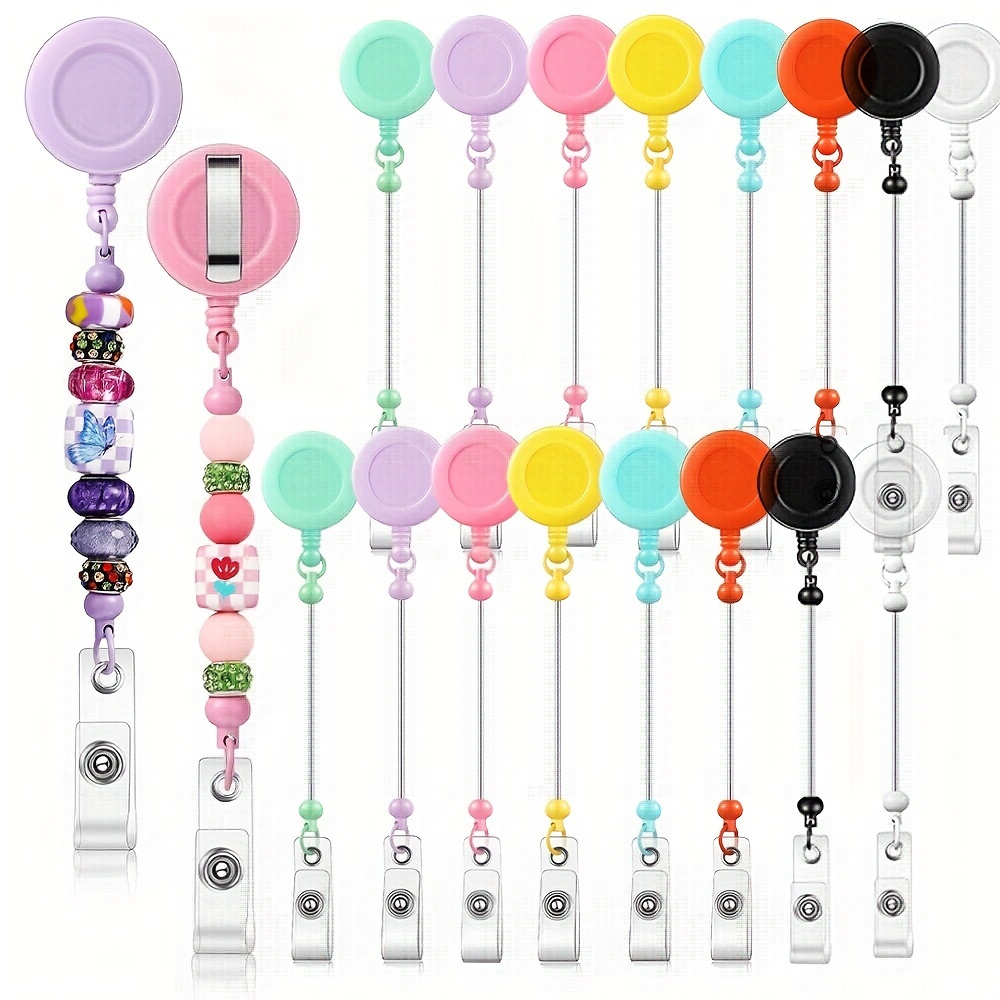 

16pcs Beadable Retractable Badge Reel Holders Clip, Diy Badge Holder Retractable Clip With Blank Beadable Keychain Bar