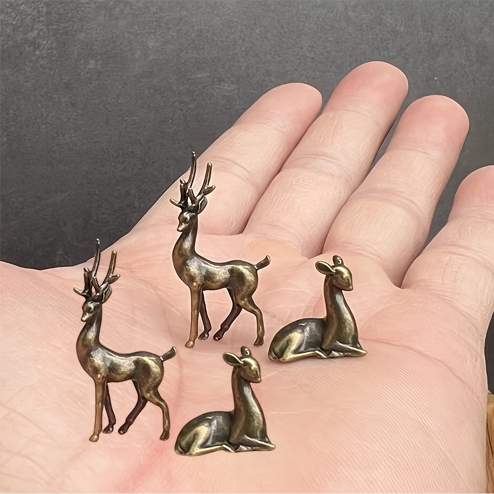 TEMU Collectible Statues, 4pcs High-quality Brass Fawn Figurines - Intricate Carved Craft, Ideal For Home Decor, Furniture, And Landscape Design -