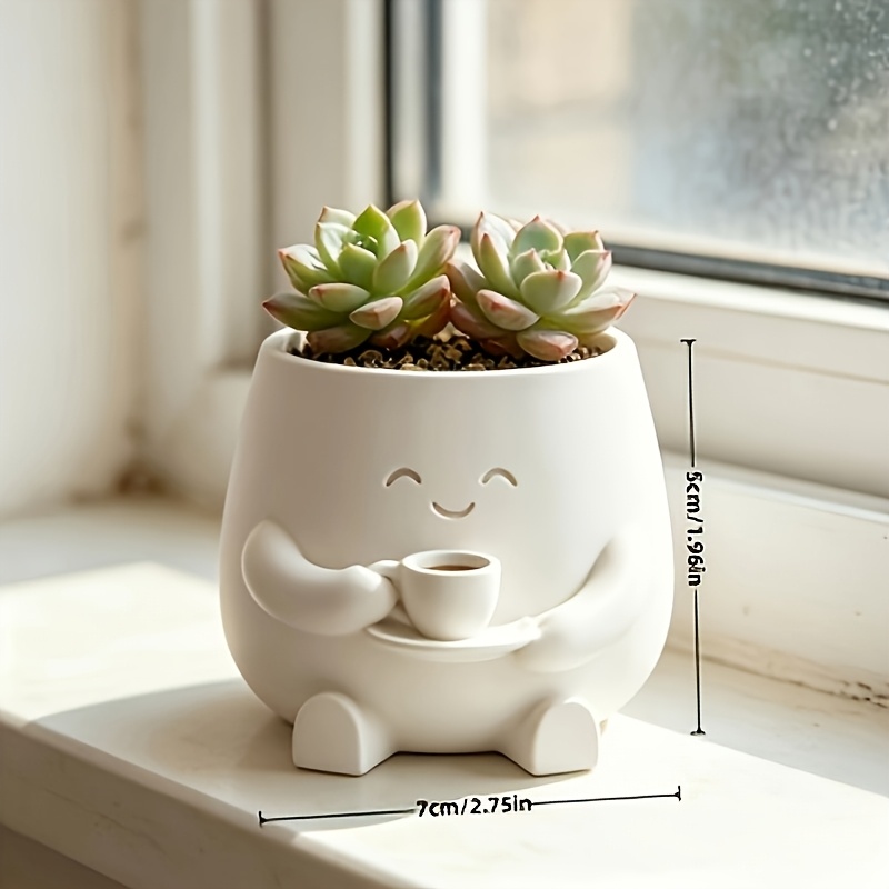 TEMU Pot de Plante de Câlineuse, Pot de Fleur à Visage Joyeux Imprimé en 3D, Mini Pot de Plante d'Intérieur, Cadeau de Décoration de Bureau à