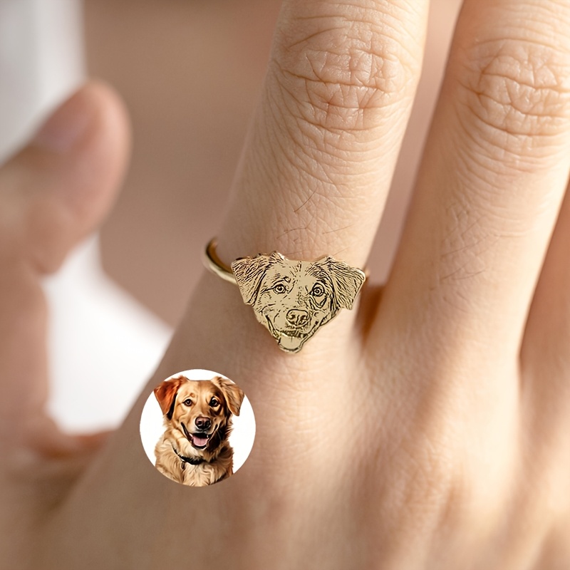 Custom Photo Engraved Pet Portrait Ring, Personalized Gift