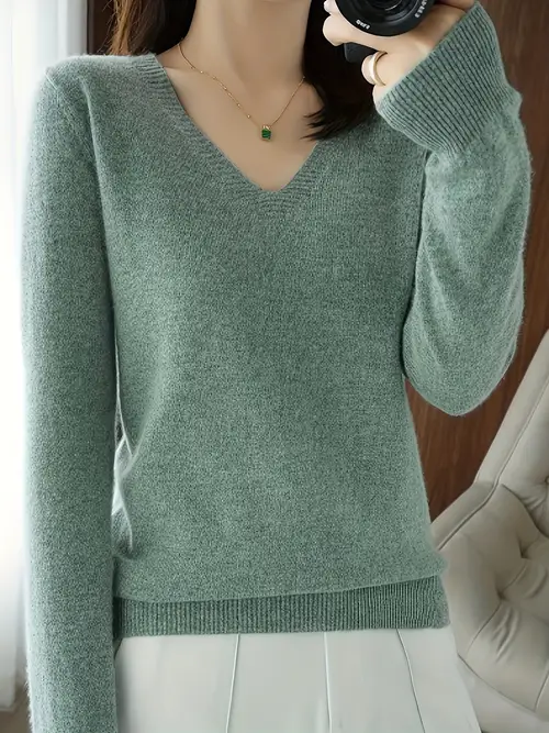 new womens solid color v neck knitted base sweater pullover comfortable and sweater for autumn and winter thin and stylish inner layer suitable for