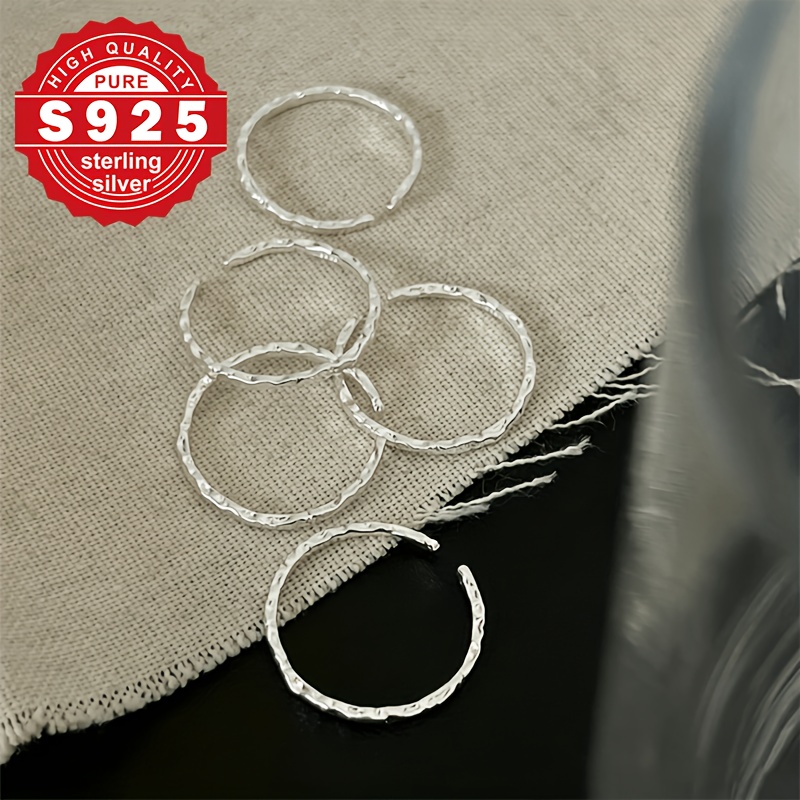 Women's S925 Silver Tinfoil Pattern Open Ring, Minimalist Design