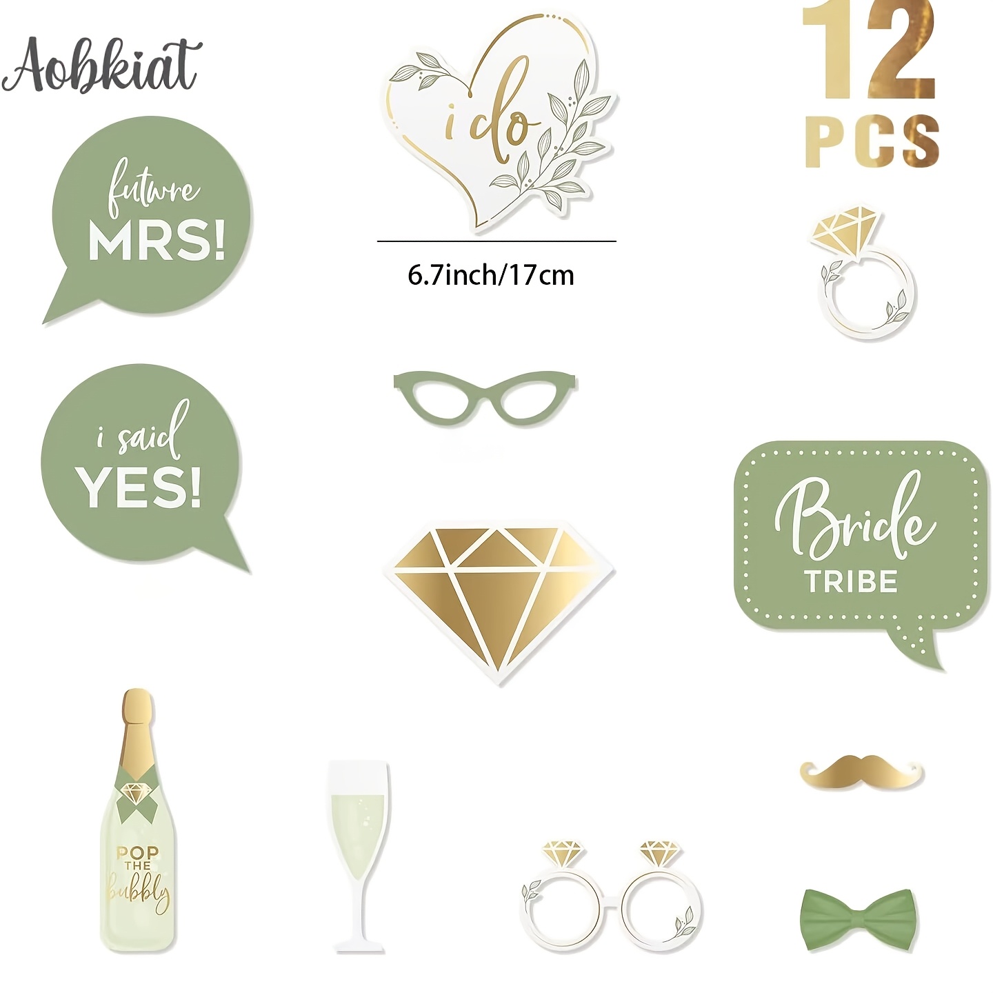 12pcs Olive Green Wedding Photo Accessory Kit, A Set Of 12 Engagement Props With Wooden Sticks For Bachelorette Parties, Weddings, And Party Decorations, Perfect For Halloween & Christmas