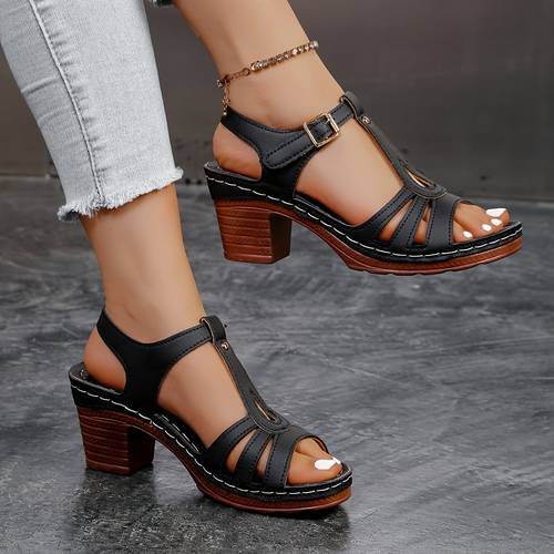 open toe versatile medium thick heel single strap womens sandals f08 women shoes