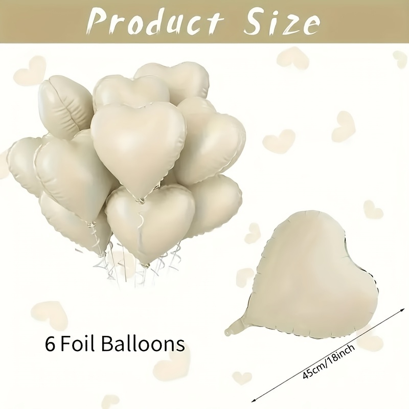 Image of 6 Heart Shaped Foil Balloons, 18 Inch Aluminum Helium Balloons, For Parties, Celebrations, Weddings, Valentine's Day, Birthdays, Engagements, Anniversary Decorations