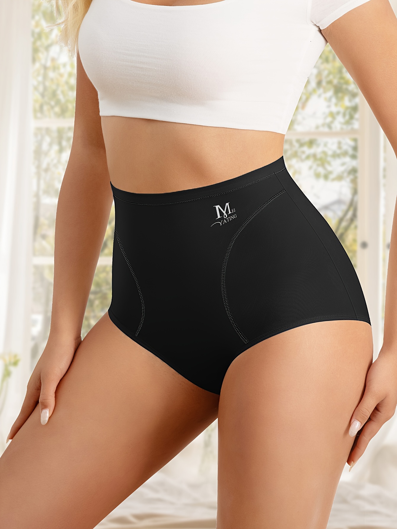 MEIYATING Women's High-Waisted Tummy Control Briefs - Ultra-Soft Seamless Underwear, Breathable No-Liner Design for All-Day Comfort, Elegant Solid Color (Black), Tummy Control Underwear, Comfortable Daily Wear, Sleek Highwaist, Smooth Fabric