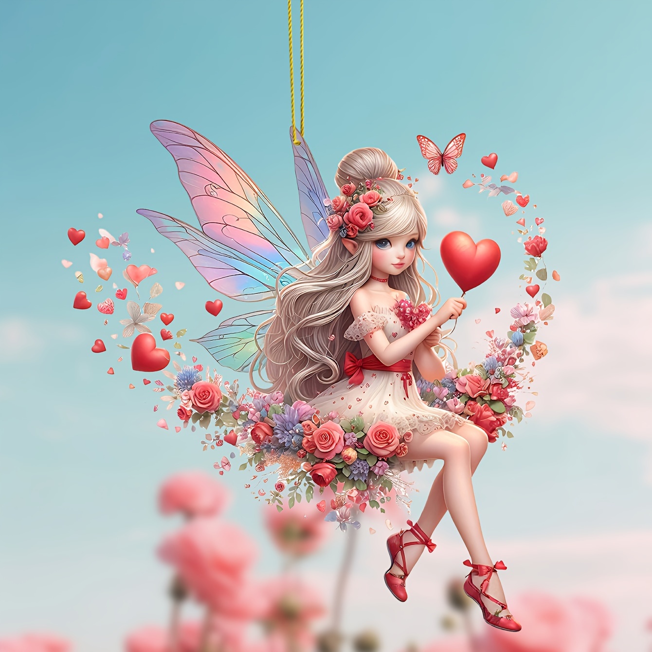 

1pc Sweet And Cute Flower Fairy Acrylic Fashion Hanging Ornament, With And Floral , Suitable For Car, Backpack, Keychain, Ideal Gift For